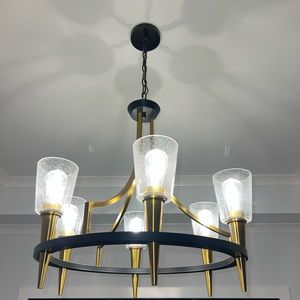 Stiffel Altamura Antique Brass Matte Black Chandelier
